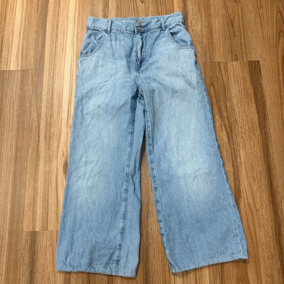 Uniqlo Jeans Womens 29x32 High Rise Wide Flare Leg Drapey Blue Light Wash Denim - Picture 1 of 10